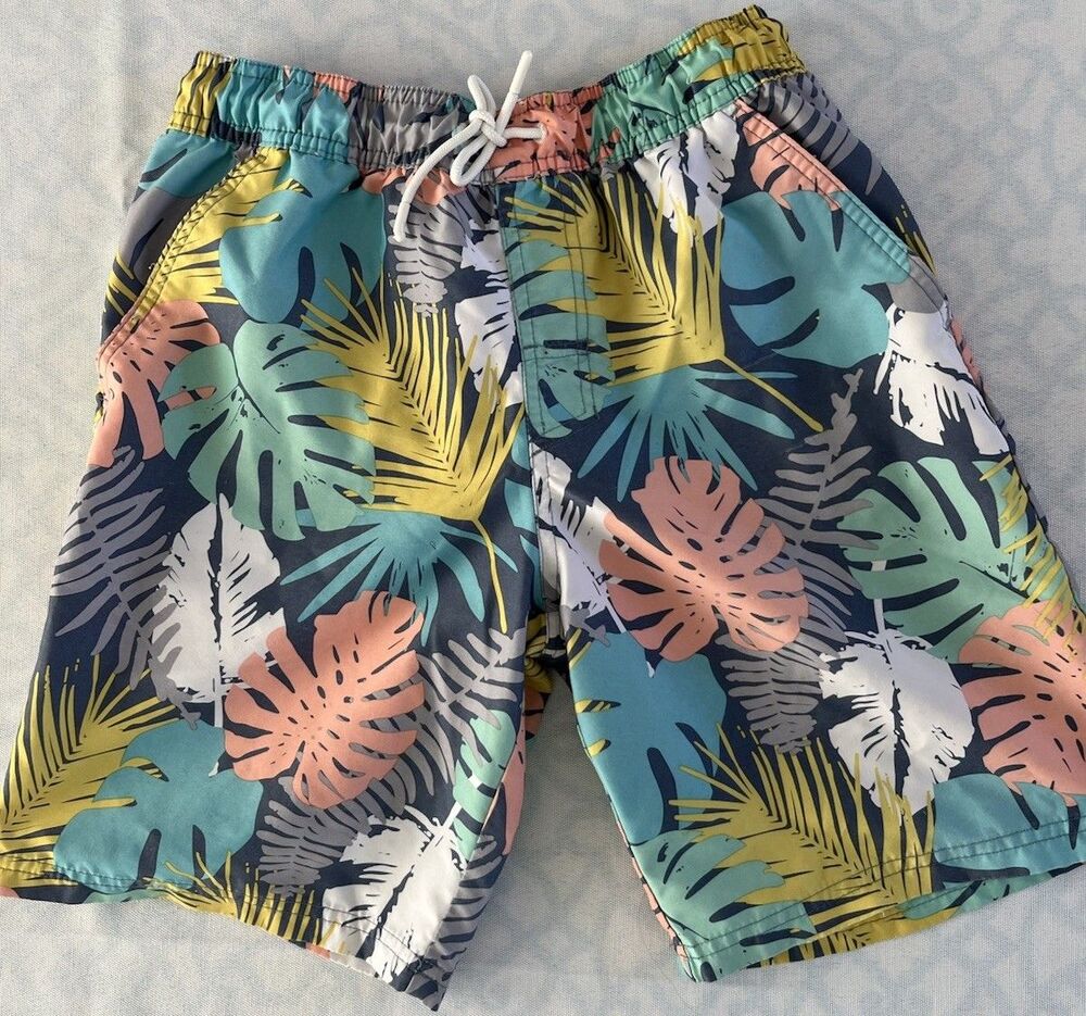 Cat & Jack Mens Hawaiian Shorts XL Multicolor Monstera Palm Beachy Coastal